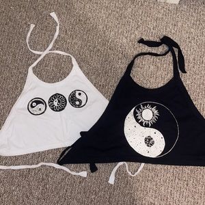 Two cropped halter tie tops